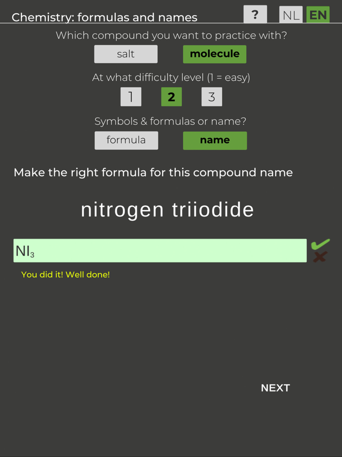 Chemistry formulas and names
