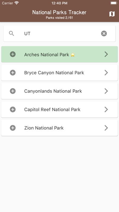 National Parks Tracker Screenshot