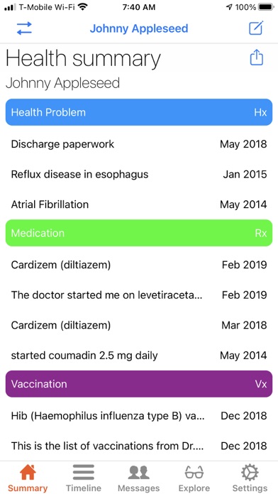 Health Timeline Medical Record Screenshot