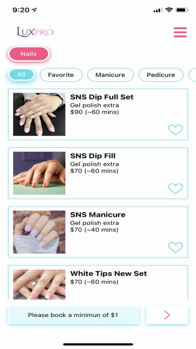 LuxPro Service Booking Screenshot