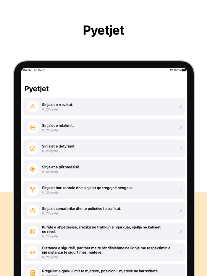 Autoshkolla Shqipëri - Testet