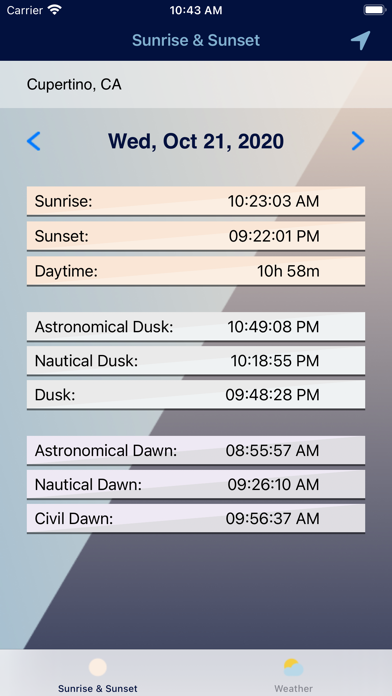 Sunrise & Sunset Times Screenshot