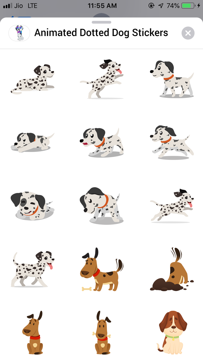 Animated Dotted Dog Stickers