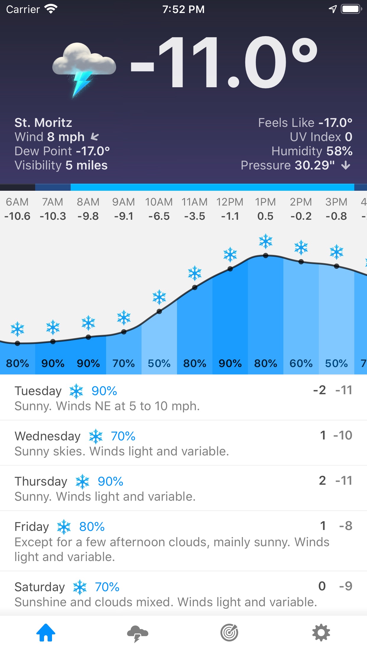 Screenshot do app Snowflake Weather