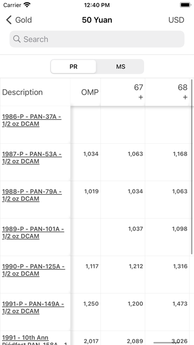 PCGS Chinese Coin Price Guide Screenshot