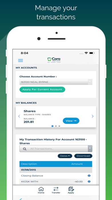 Cara Credit Union Screenshot