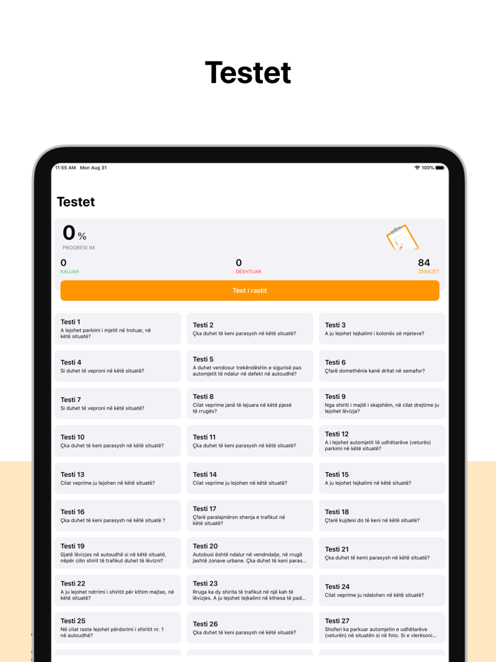 Autoshkolla Kosovë - Testet