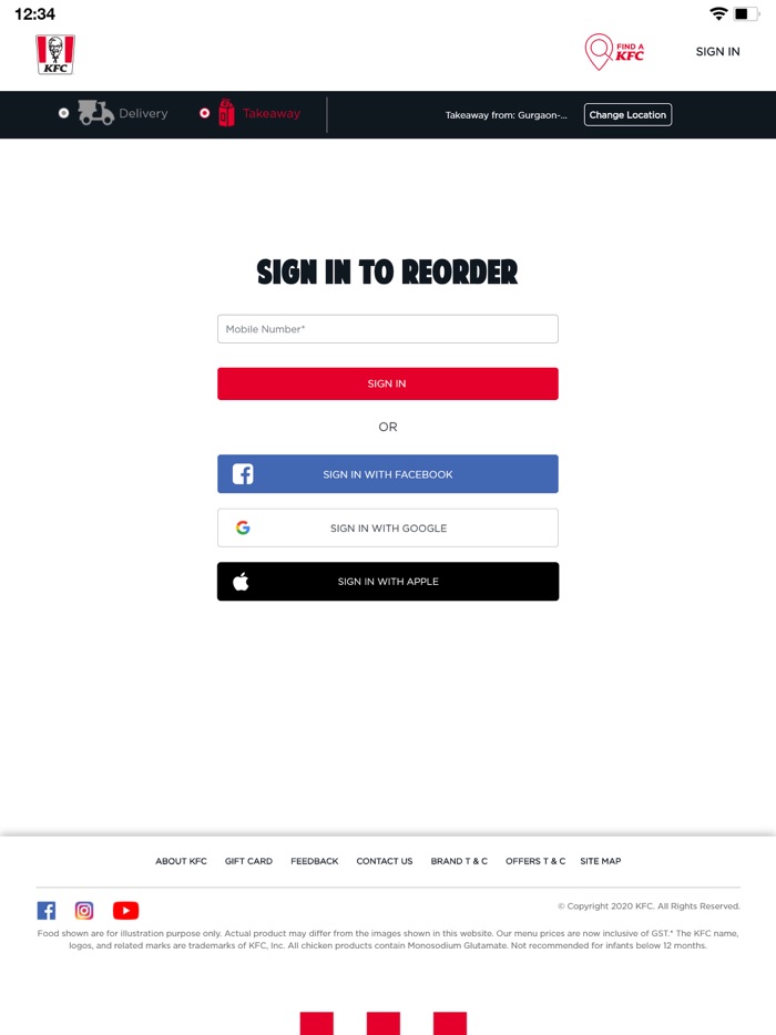 KFC online food ordering