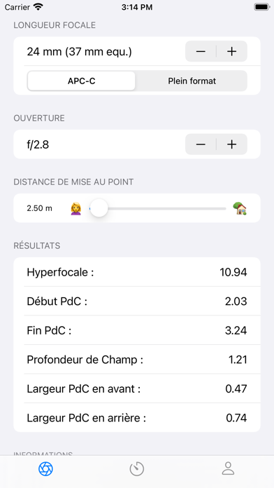 Screenshot #1 pour DOF Calculator for ILC Sony