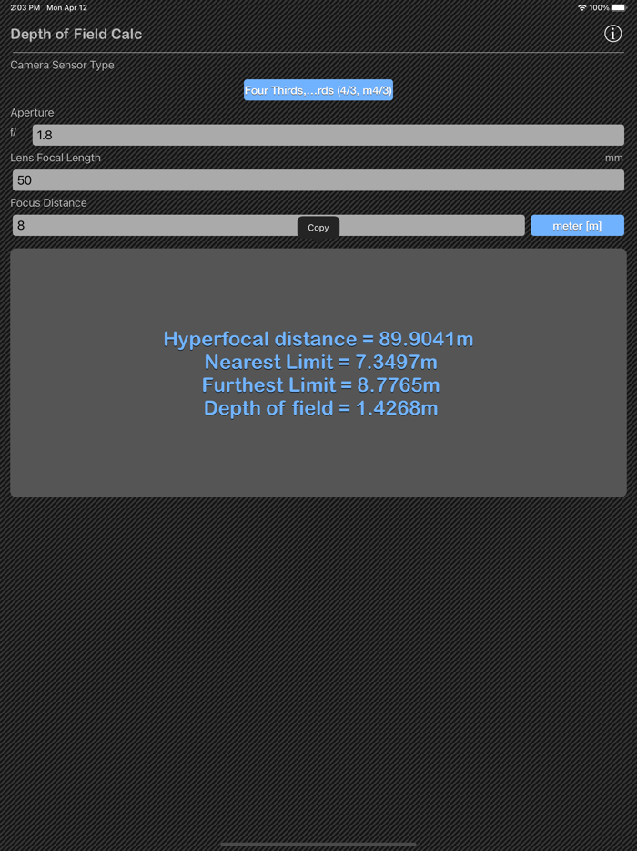 Depth of Field Calculator