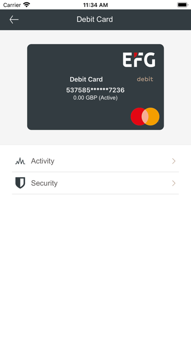 EFG Debit Card Screenshot