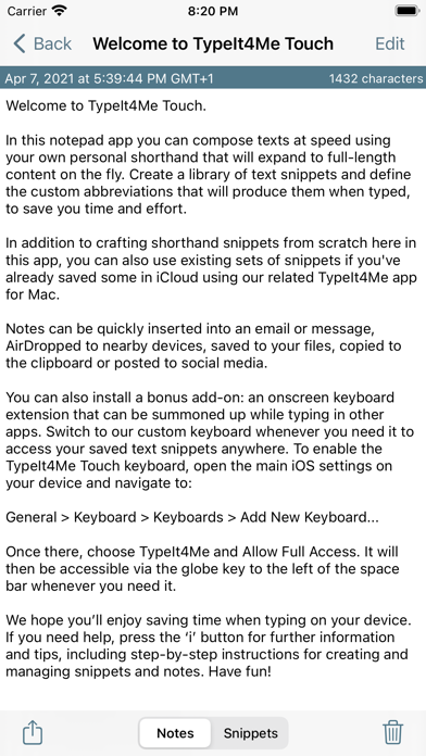 Screenshot #1 pour TypeIt4Me Touch