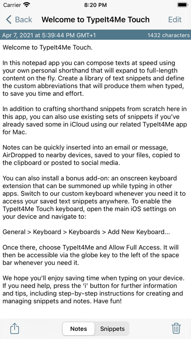 TypeIt4Me Touch Screenshot