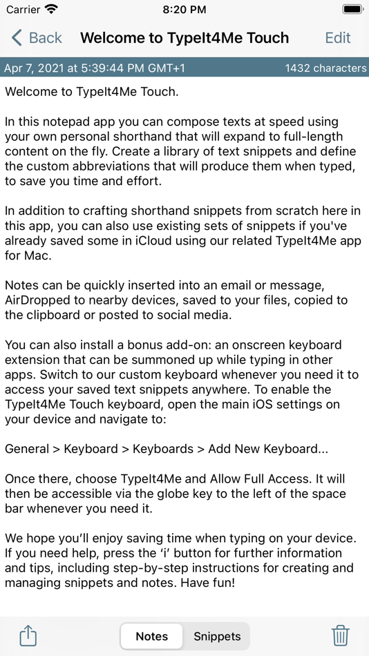 #1. TypeIt4Me Touch (iOS) 由: Ettore Software Ltd.