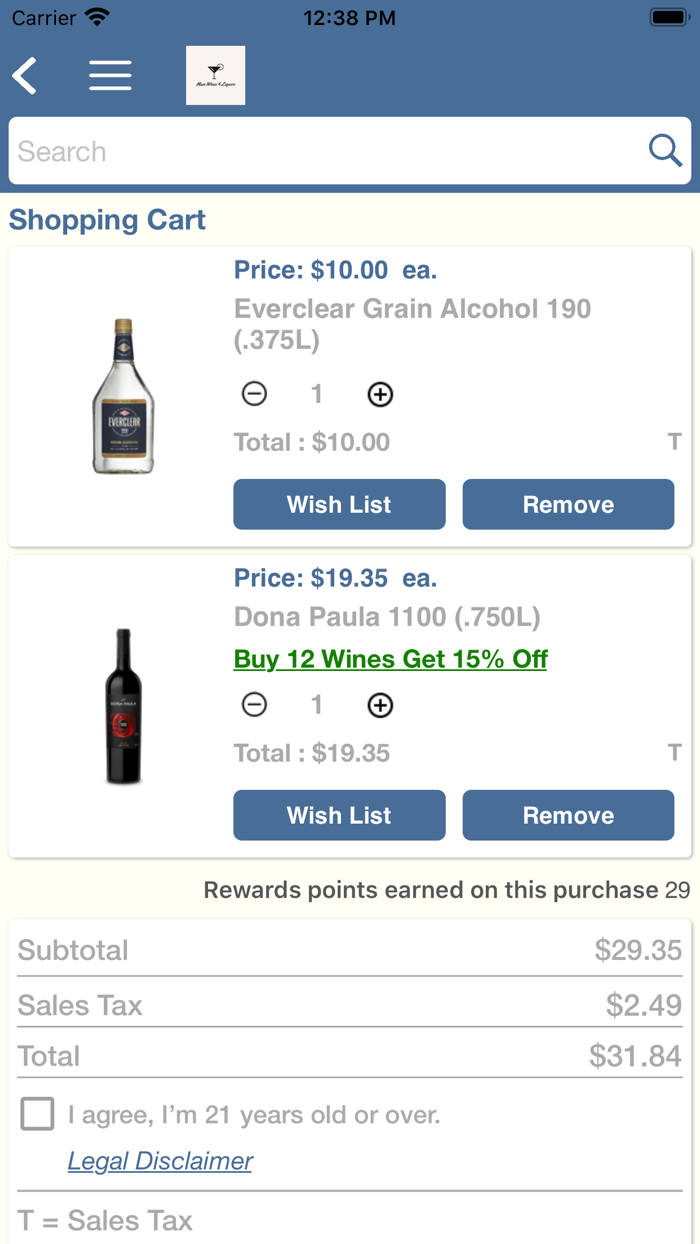 Main Wines and Liquors