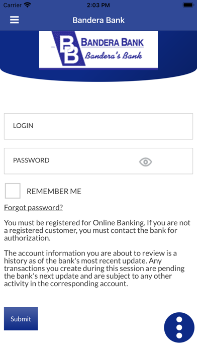 Bandera Bank Mobile Banking Screenshot