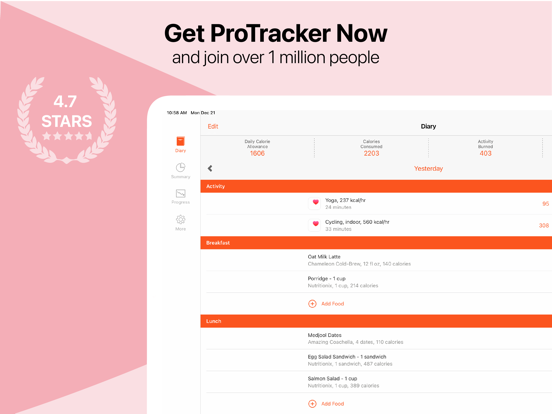 Screenshot #1 for ProTracker Calorie Counter