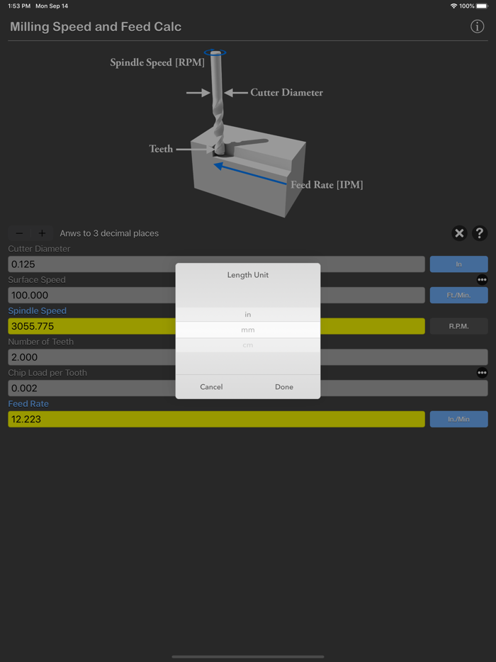 Milling Speed and Feed Calc