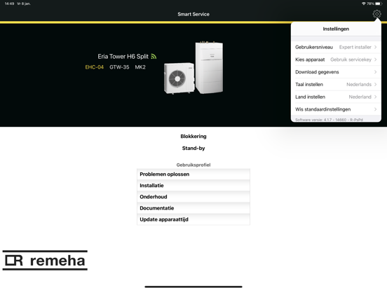 Remeha Smart Service Support iPad app afbeelding 3