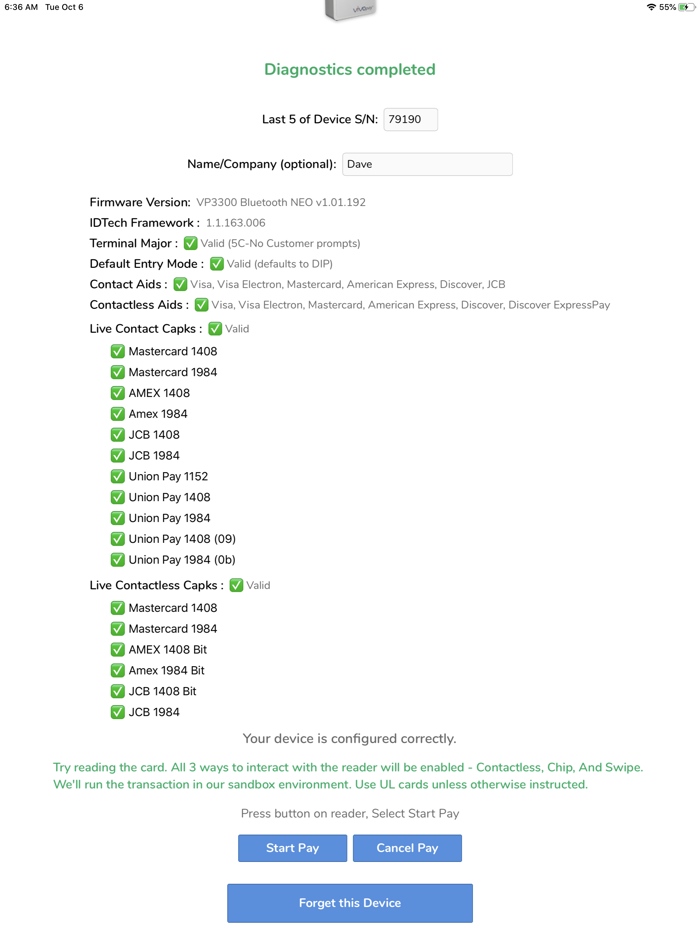Clearent IDTech Diagnostics
