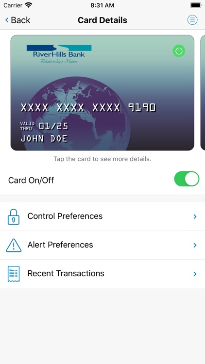 RiverHills Bank Card Controls screenshot-0