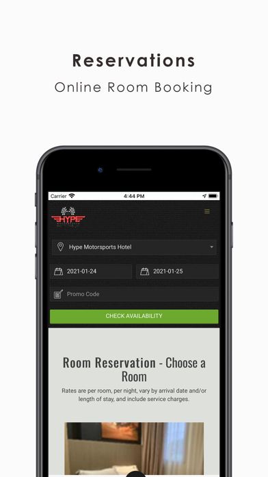 Hype Motorsports Hotel-Booking Screenshot