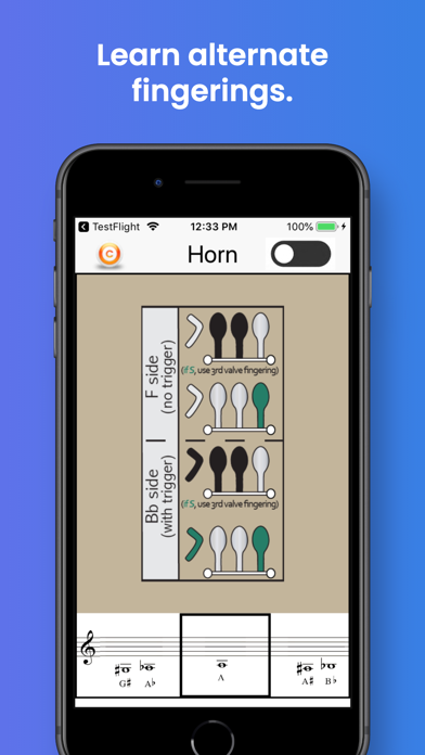Horn Fingering & Tuning Screenshot