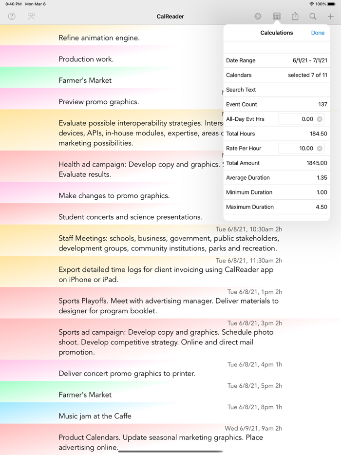 CalReader - Calender logs