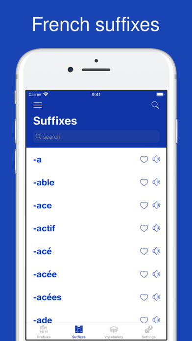 French Word Parts, Vocabulary Screenshot