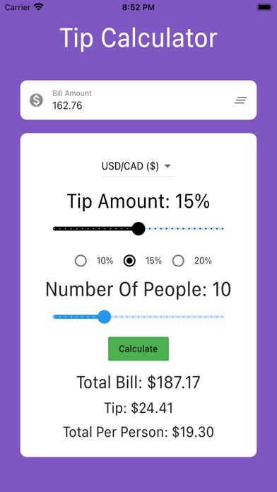 Tip Calculator - Split Bills Screenshot 3 - AppWisp.com Tip Calculator - Split Bills Screenshot 3 - AppWisp.com