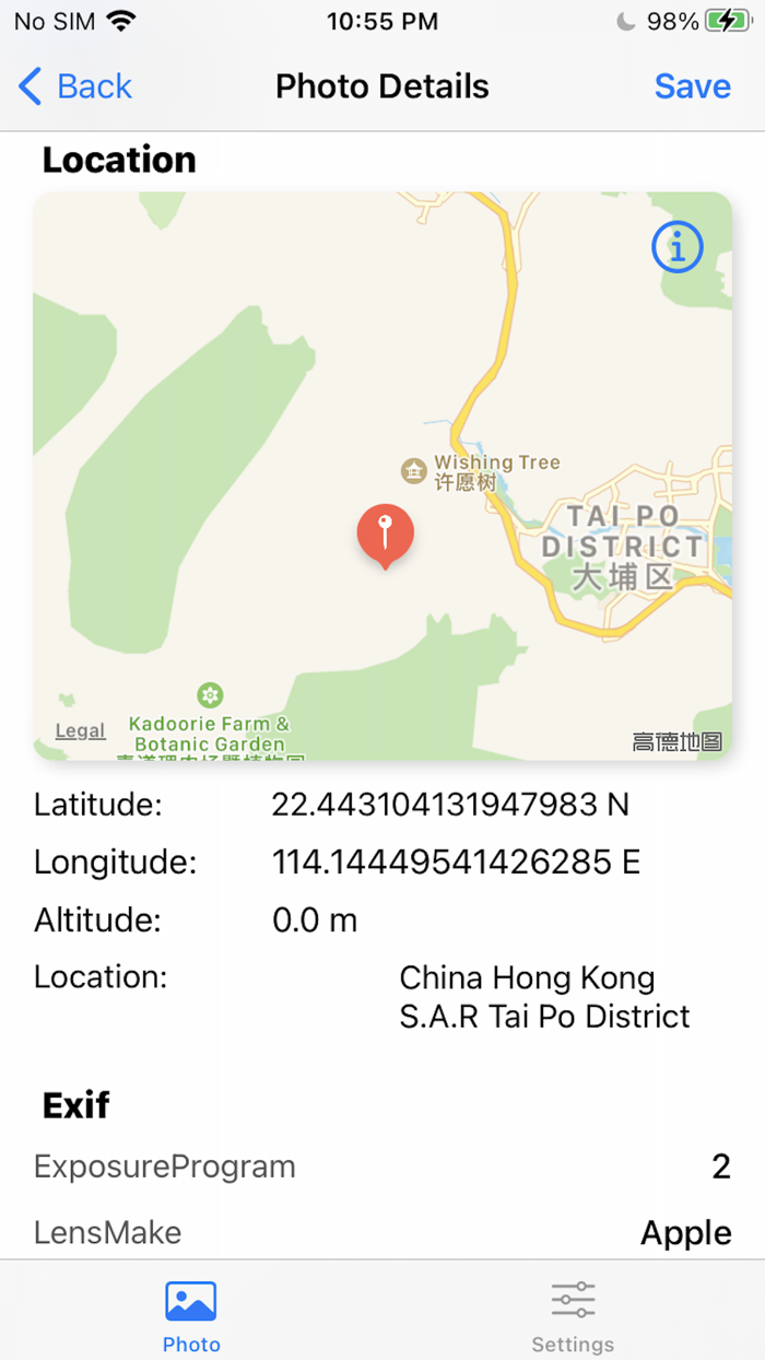 Photo Exif metadata View Exif