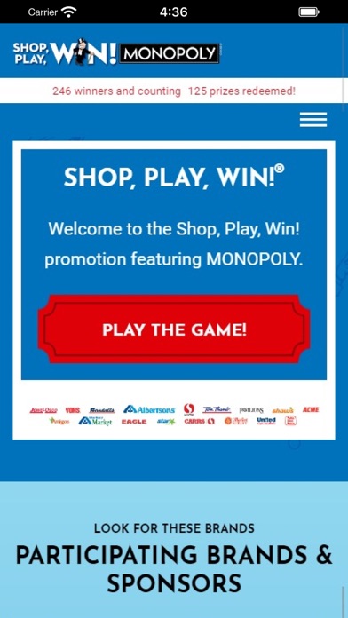 Shop, Play, Win!® MONOPOLY Screenshot