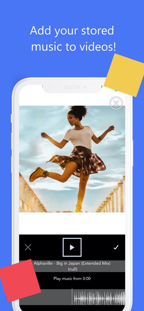 Slow Motion Video Editor SLOMO - The app simplifies audio integration, allowing users to select tracks from their library and visualize sound via a detailed waveform display for precise placement.