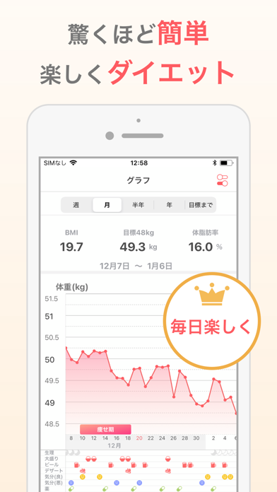 シンプルな体重管理でダイエット：体重記録のヘルスメイトのおすすめ画像1