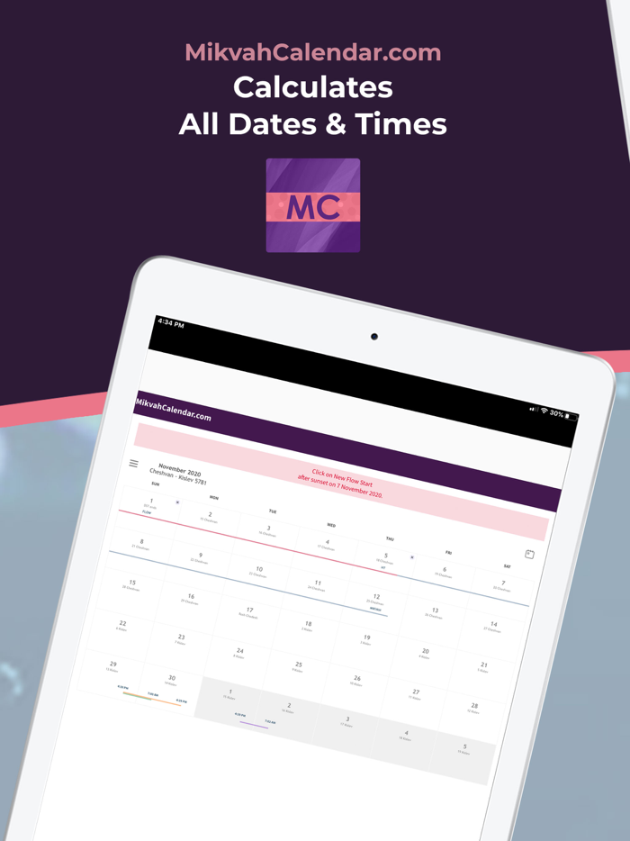 Mikvah Calendar