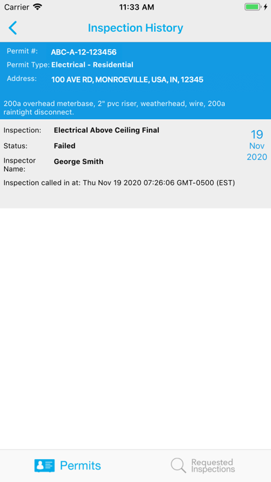 ACBD Inspection Request Screenshot