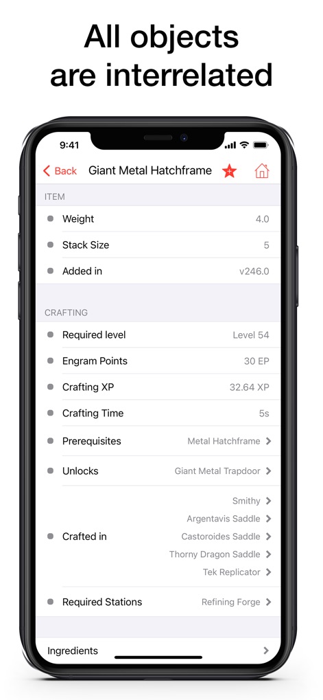 PW for ARK: Survival Evolved - 이 앱은 아이템의 제작 재료 목록과 제작에 필요한 여러 도구들을 연결하여 모든 관련 정보를 유기적으로 탐색할 수 있게 합니다.