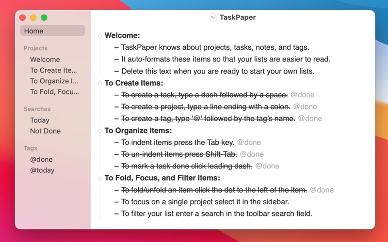 Screenshot #1 for TaskPaper – Plain text to-dos