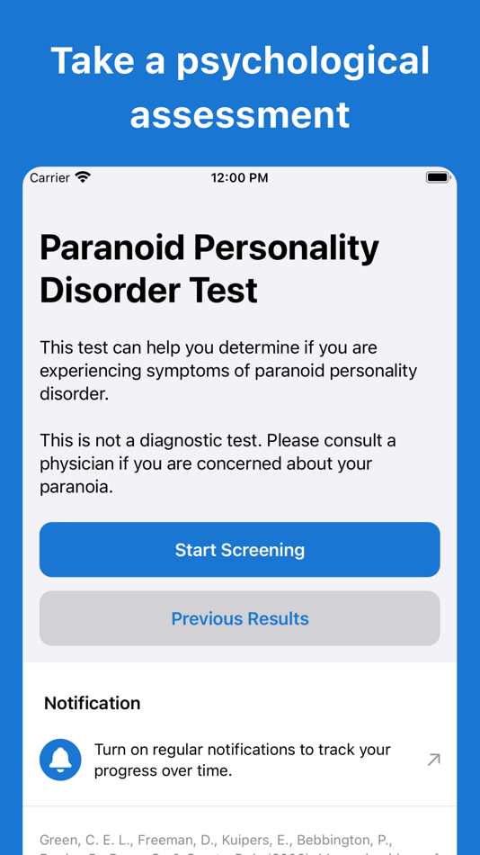 #1. Paranoid Personality D. Test (iOS) 由: Inquiry Health LLC
