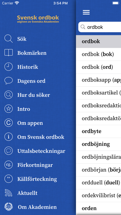 Svensk ordbok Screenshot