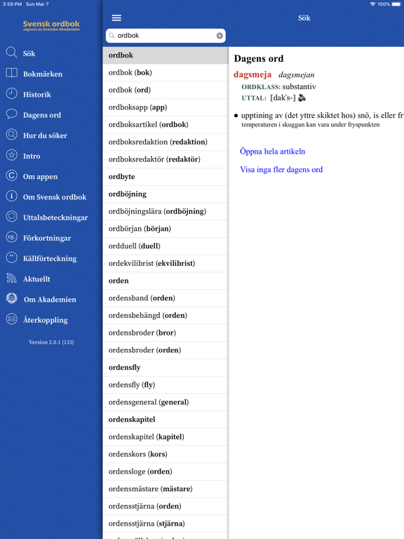 Svensk ordbok iPad app afbeelding 1