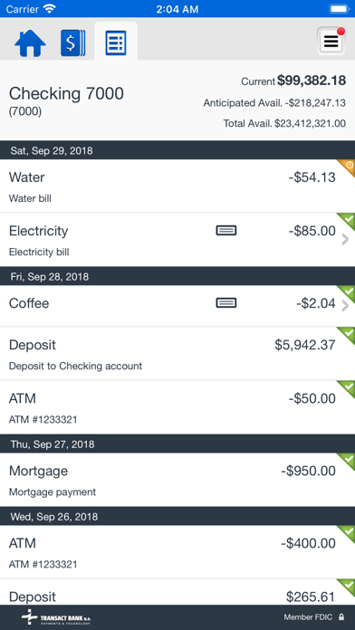 Transact Bank Business Screenshot
