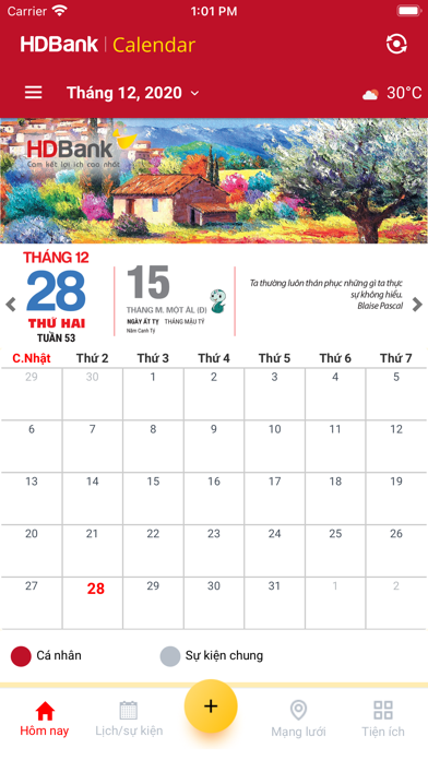 HDBank Calendar Screenshot