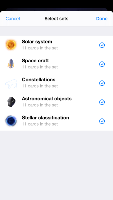 Space. Cards for children. Screenshot