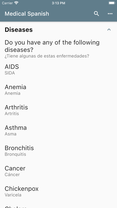 Spanish Medical Phrases Screenshot