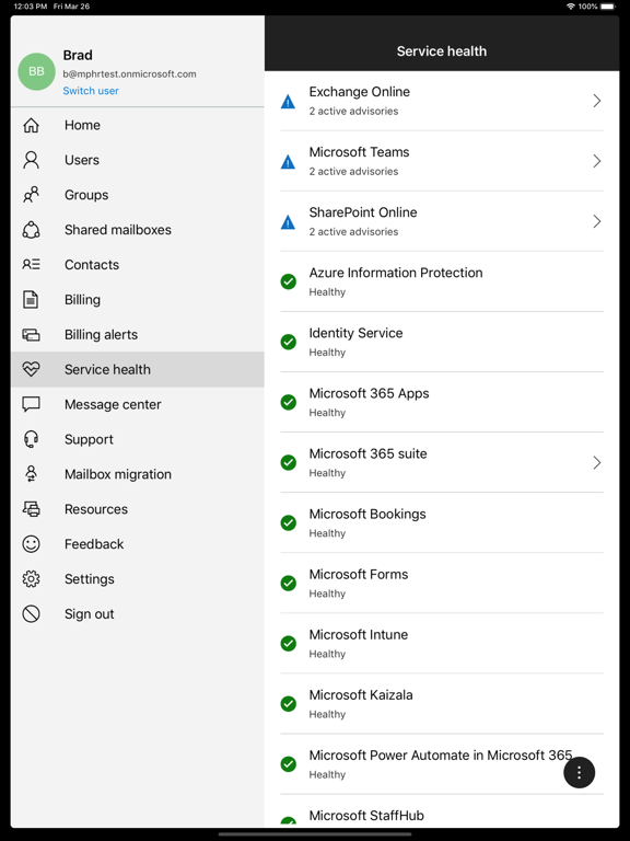 Microsoft 365 Admin iPad app afbeelding 5