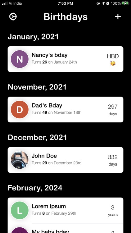 Birthdays Reminders