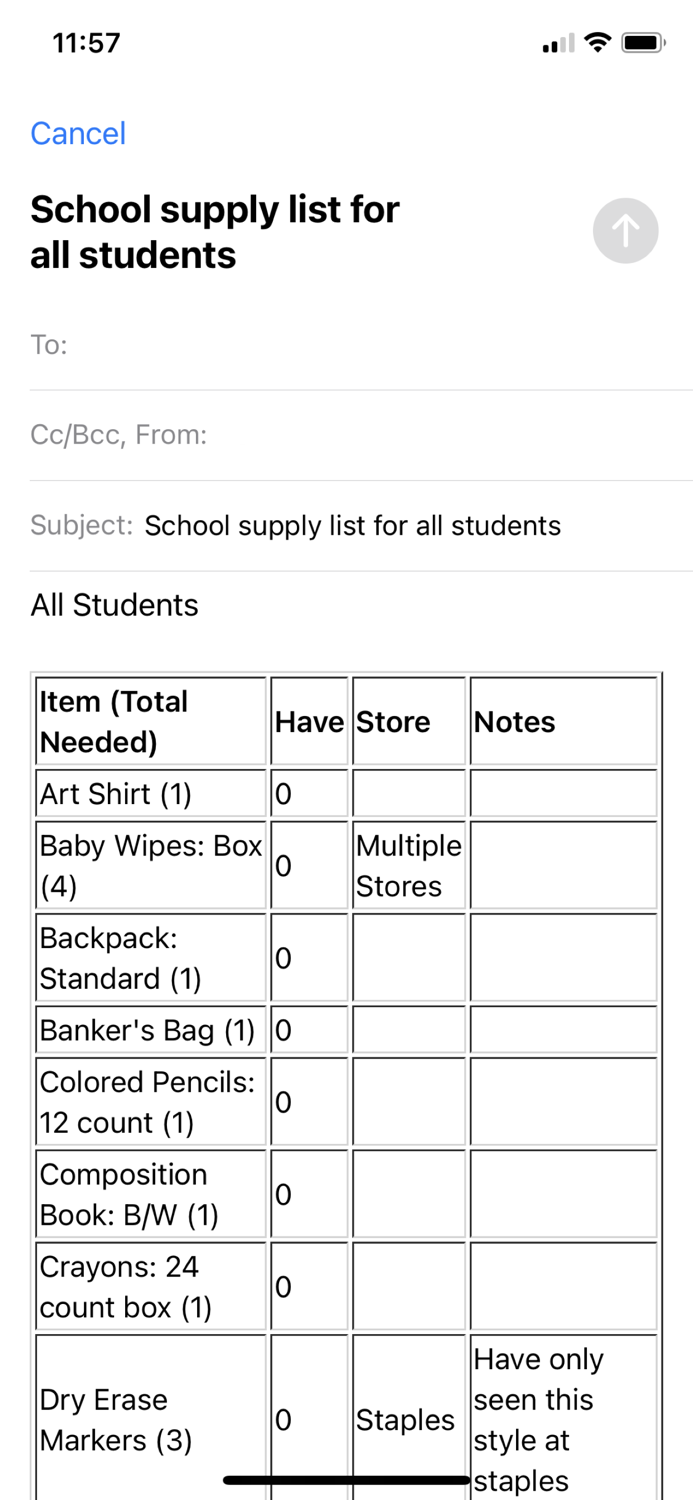 School Supply List