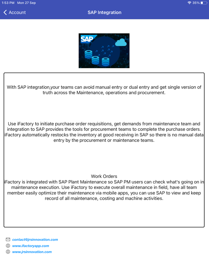 iFactory Plant Maintenance app