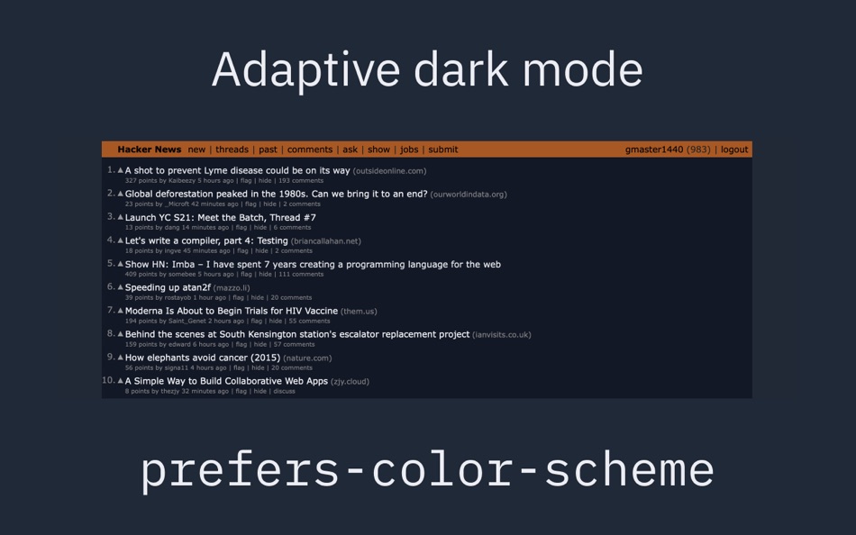 #1. HNDark (macOS) 由: Mark Fayngersh